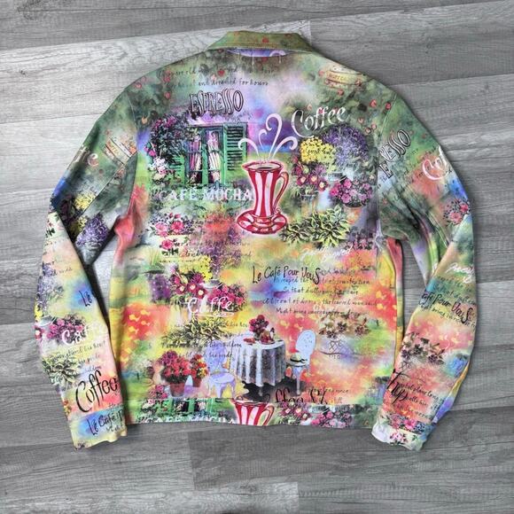 Whimsical Cafe Scene Print Jacket Lightweight Size Small Y2K Style - Picture 6 of 8